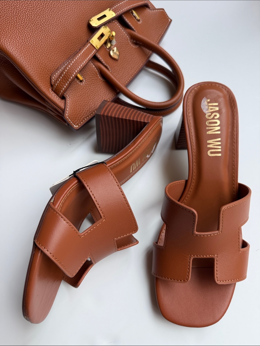 Jason Wu Tan Brown Leather Slide Mules